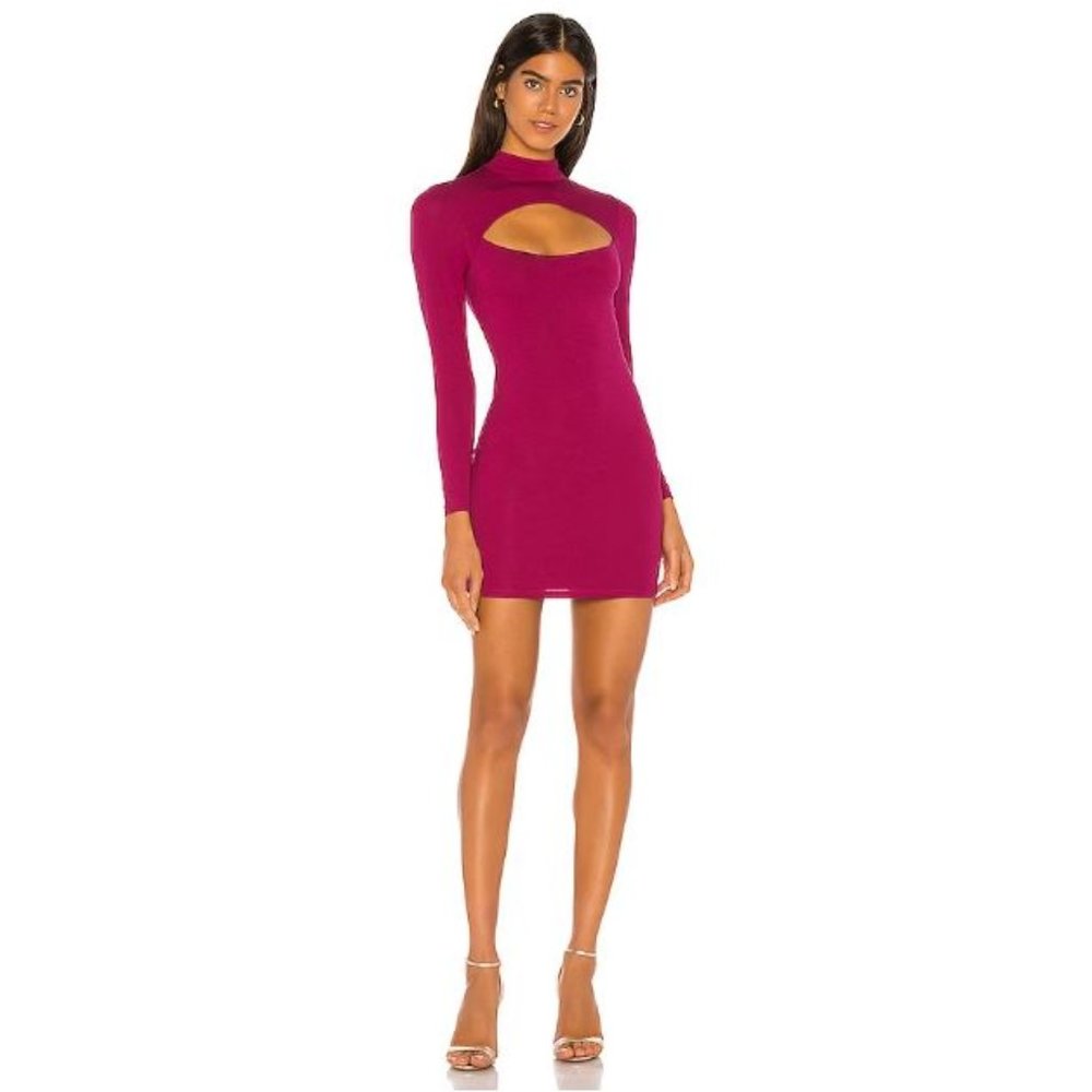 LOVERS + FRIENDS Electra Cut Out Long Sleeve Mini Bodycon Dress Berry Pink M